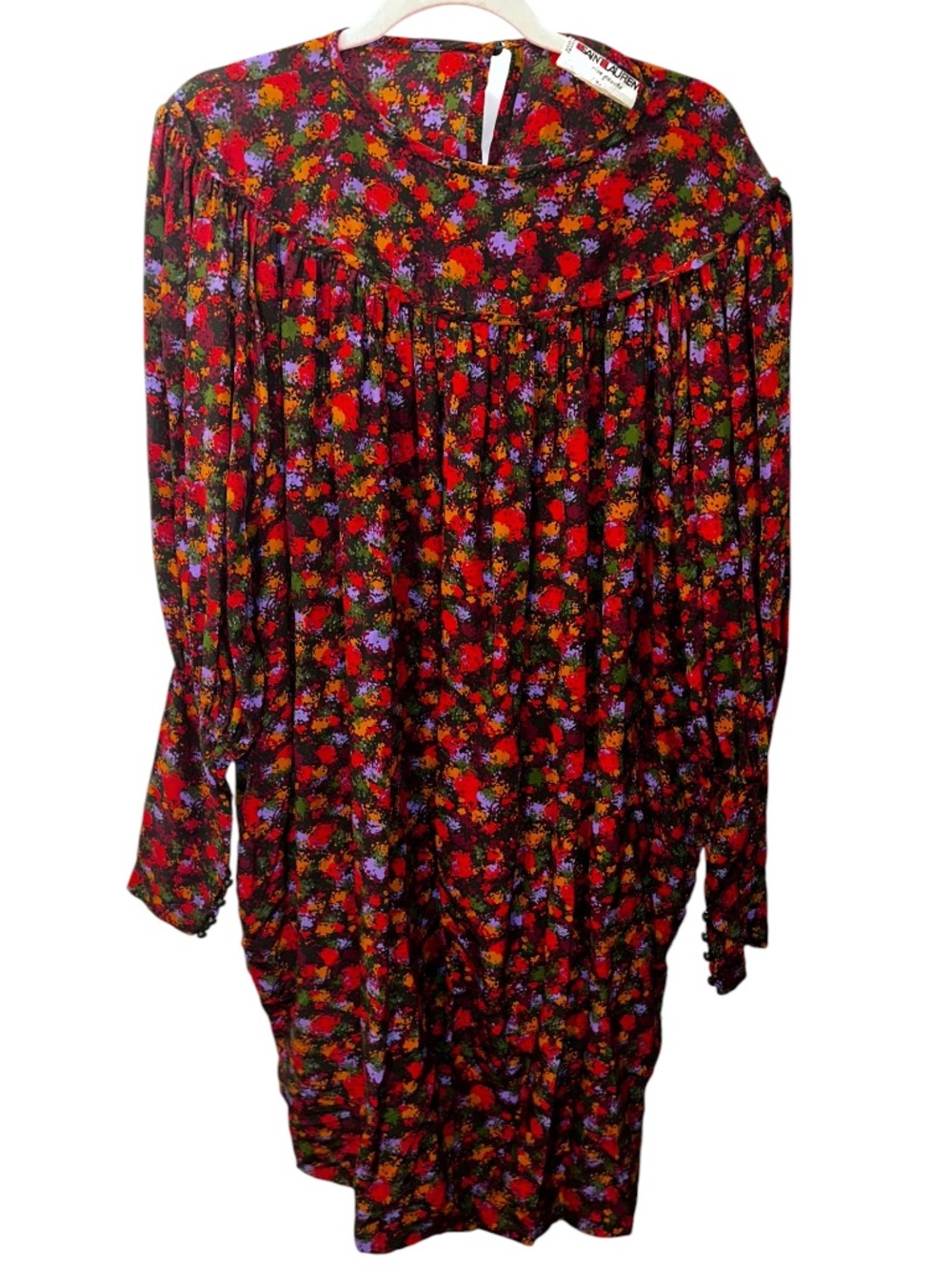 Yves Saint Lauren YSL vintage red purple orange floral print dress 34 S